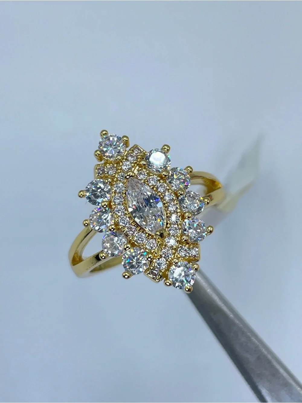 Swarovski Crystal Elements White Crystal Art Deco Ring Vintage Look Sz 6
